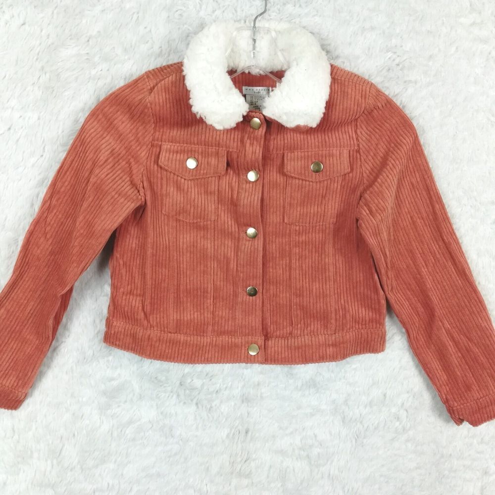 Max Studio Girls Jacket‎ Corduroy Button Front Burnt Orange Sherpa M (7/8) New